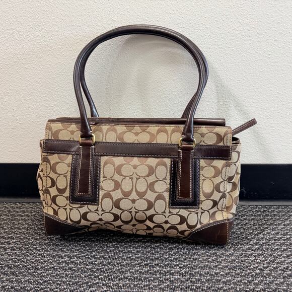 Coach Hampton Turnlock Shoulder Handbag w/Signature Brown Leather Canvas 15”x11” - Picture 2 of 16